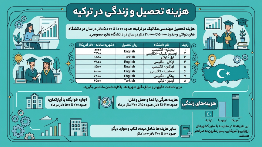 هزینه مهندسی مکانیک در ترکیه