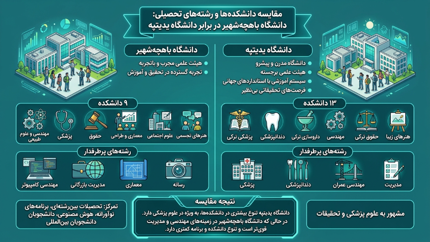 مقایشه دانشگاه باهچه شهیر و یدی تپه 