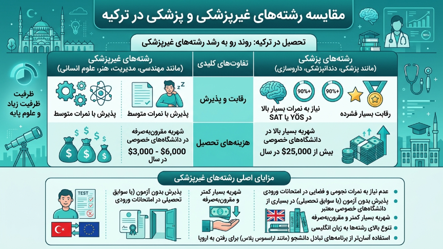 مقایسه رشته‌های پزشکی و غیرپزشکی در ترکیه 