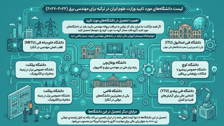 دانشگاه موردتایید رشته مهندسی برق در ترکیه 
