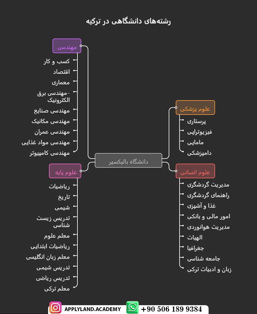 رشته‌های تحصیلی دانشگاه بالیکسیر ترکیه