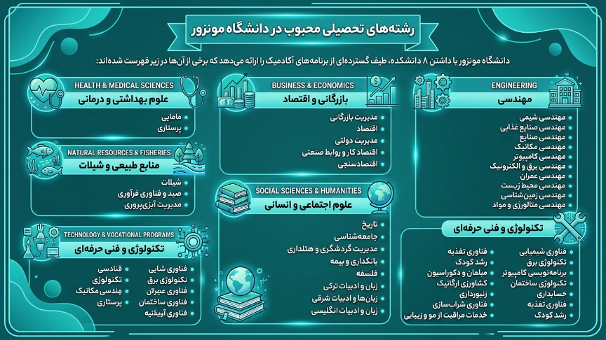 رشته‌های دانشگاه مونزور ترکیه 