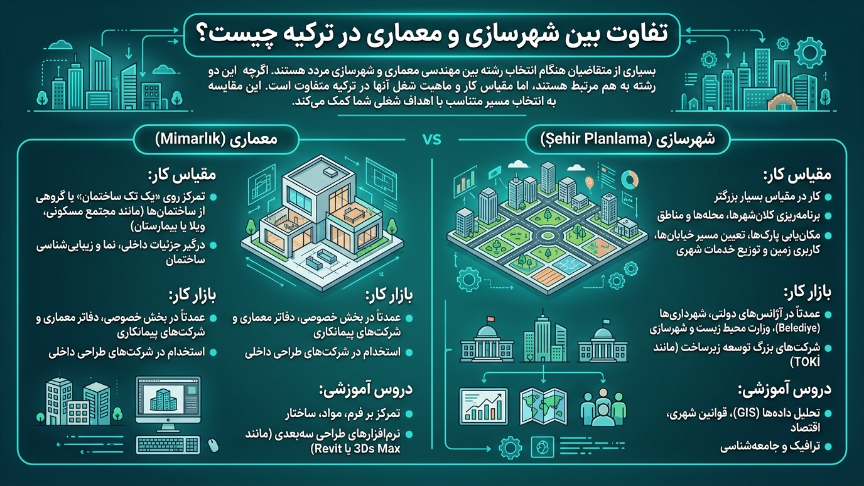 تفاوت بین رشته شهرسازی در ترکیه  و معماری 