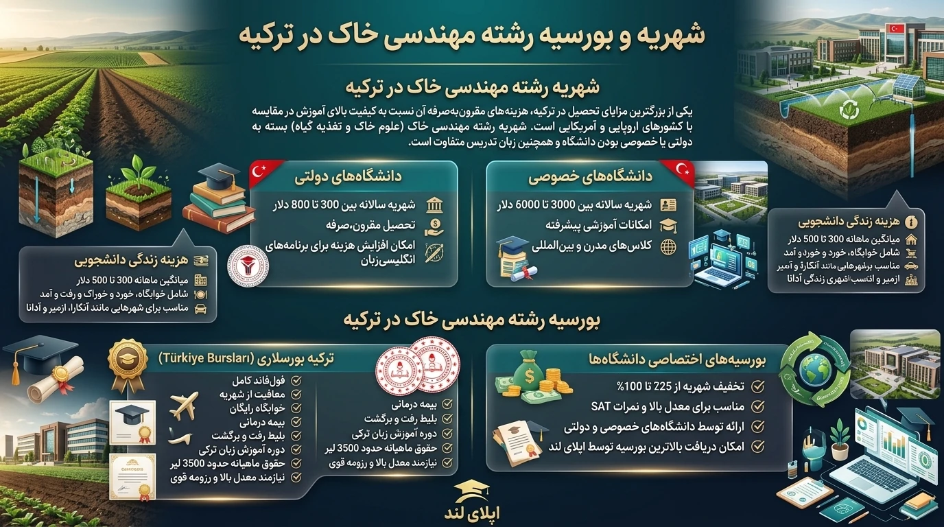 شهریه و بورسیه رشته مهندسی خاک در ترکیه