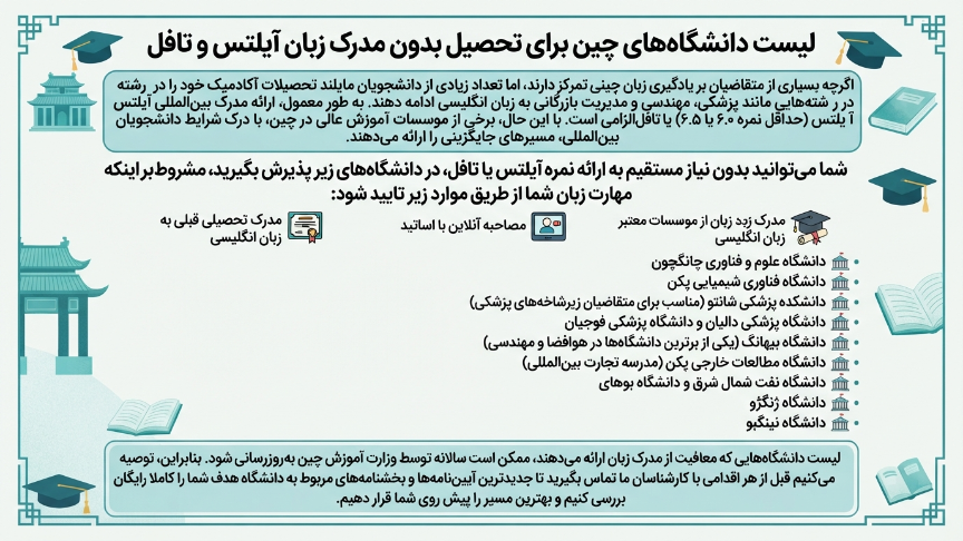 تحصیل در دانشگاههای چین بدون مدرک زبان 