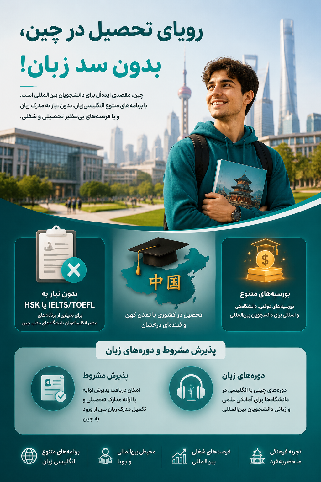 تحصیل در چین بدون مدرک زبان 